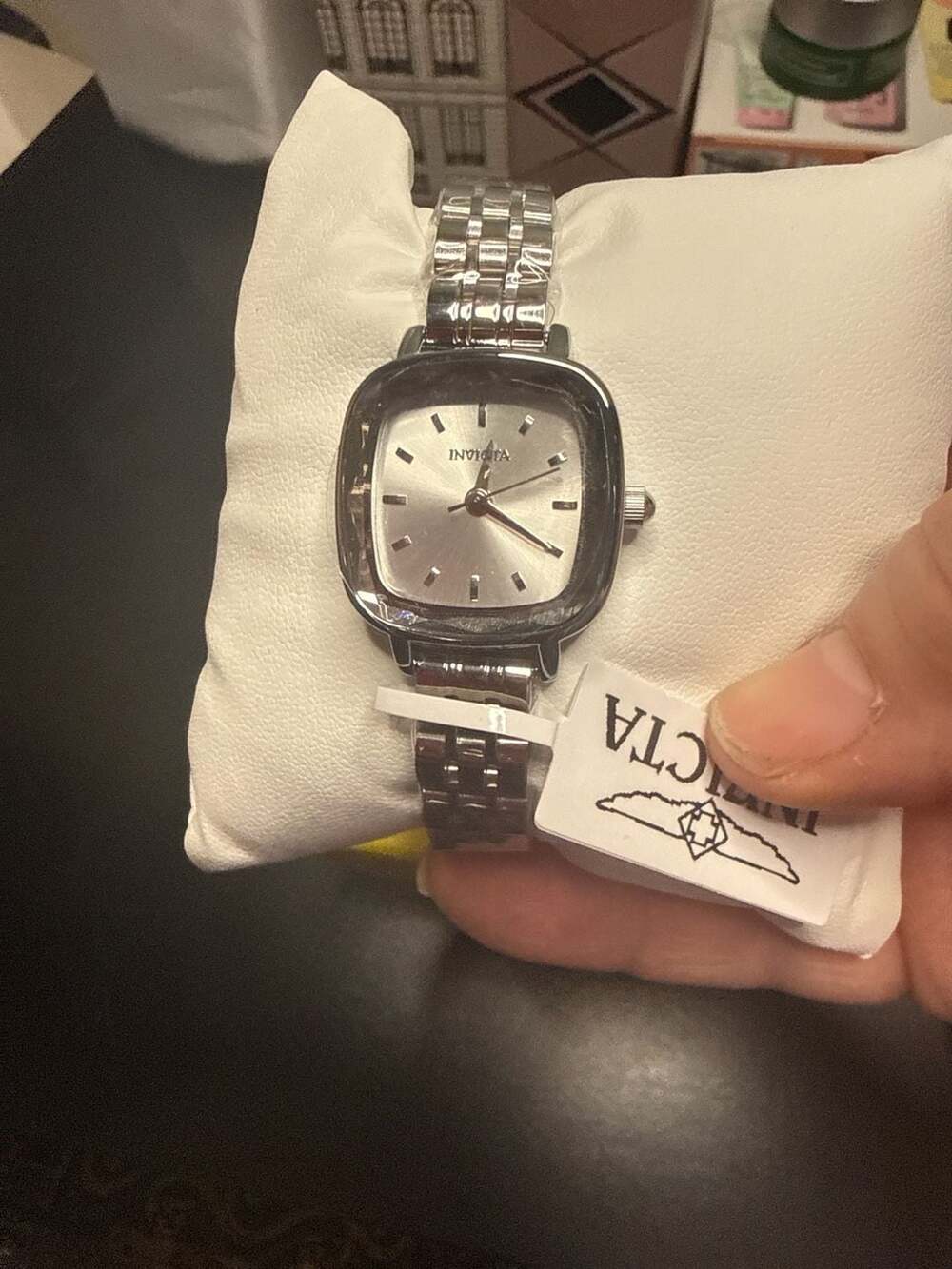 Invicta Silver-Tone Square Dial Ladies Watch with Stainless Steel Bracelet